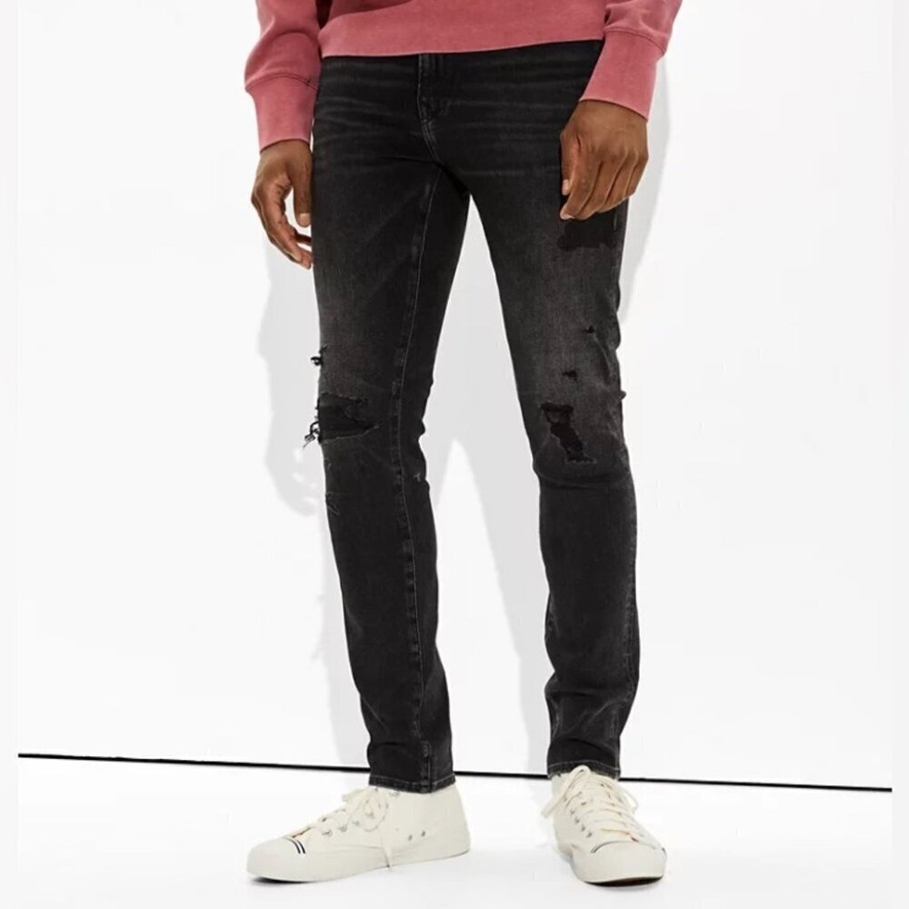 AE Men’s AirFlex 360 Patched Slim Jean Size 32x34 in Black Blaze